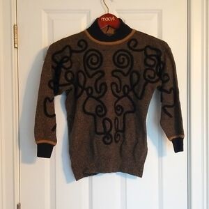 Turtleneck Sweater with Embroidered Detail, Jeanne Pierre, Size S, Brown…